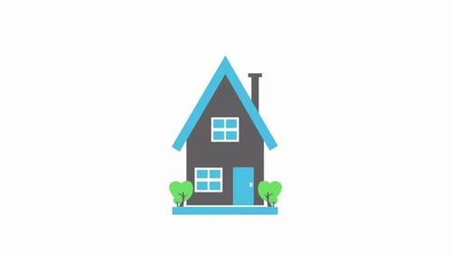 Animated Flat Design House Icon Build-Up