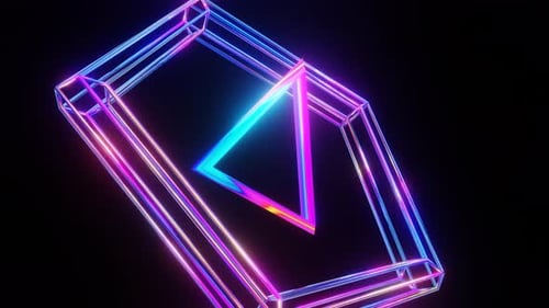 Glowing Neon Triangle Abstract Geometric Prism Light Art Design Futuristic Shape. 4k Vidios