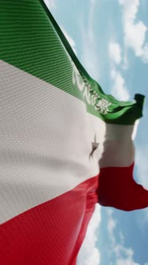 Somaliland National Flag with Shahada Waving Against Blue Sky