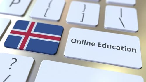 Online Education Text and Flag of Iceland on the Buttons