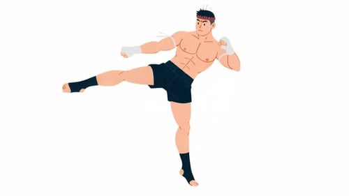 2D Animated Martial Artist Training in Flat Design