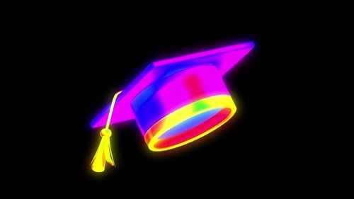 Student Graduation Head Cap with Ribbon Psychedelic 3D Animation