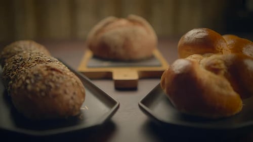 Fresh Baked Loaves Close Up Dolly Shot