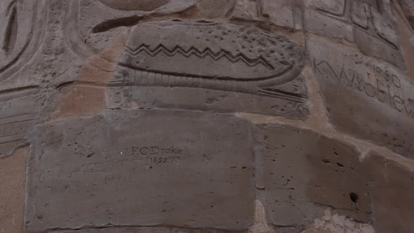Close up of Ancient Egyptian Temple column inscription on it from past ...