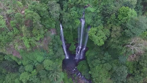 Aerial shot of Sekumpul waterfall. Drone shot.