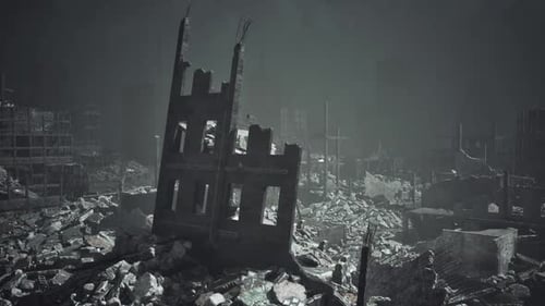 Desolate Landscape in a Post Apocalyptic Urban Environment with Ruins