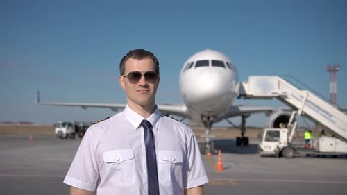 Airport Pilot Aviation Man Airplane Worker Man Near Airplane Aircraft Transportation Officer