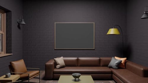 Slow Zoom Into Blank Picture Frame in Modern Living Room