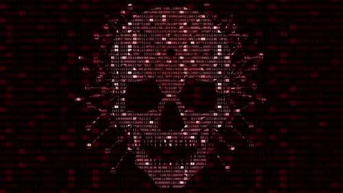 4k Glitchy binary background with skull