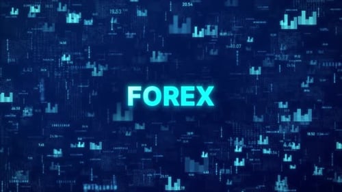 FOREX Concept over animated stock market background with chart, numbers and matrix codes