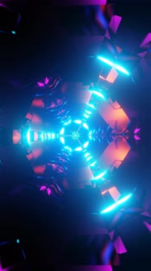 Vertical Video of Endless Geometric Tunnels Illuminated By Vibrant Strobe Lights