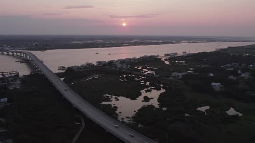 Aerial view of bridge over water, United States.