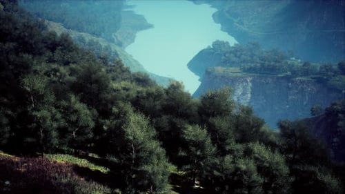 Scenic Countryside Landscape with Green Summer Mountain Valley and Forests