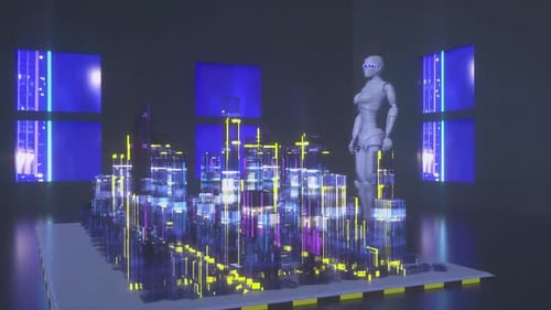 humanoid AI robot crossing street