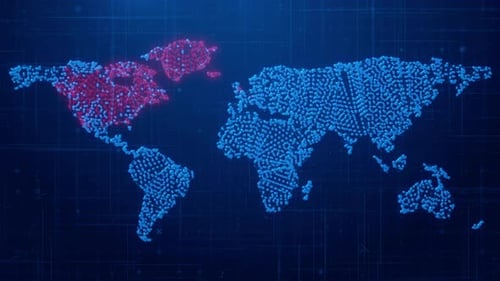 Animated World Map with Spreading Digital Network Connection