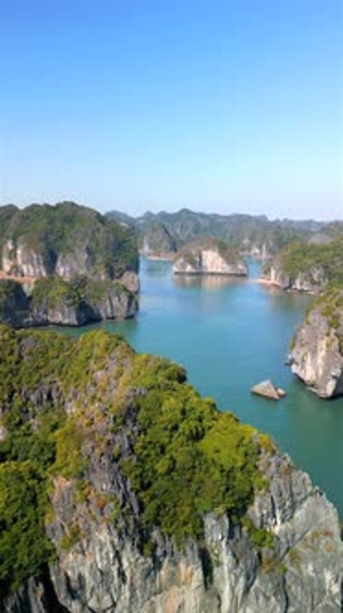 Aerial View of Ha Long Bay Limestone Islands Vietnam