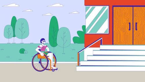 Inaccessible city for wheelchair user cartoon animation
