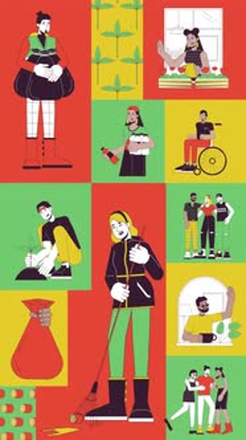 Vertikale Bento-Grid-Animation zur Säuberung der Community und zum Umweltbewusstsein