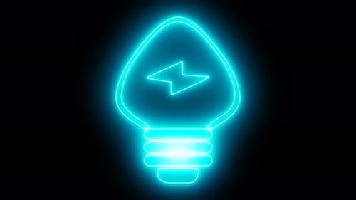 Glowing electric light bulb animation. Neon bulb icon.