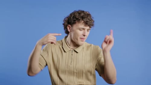 Active Positive Hipster Man Dancing on Blue backgroundFunny Happy Guygreat Day