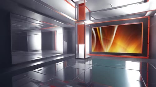 Modern 3D Virtual Studio with Animated Screen Display
