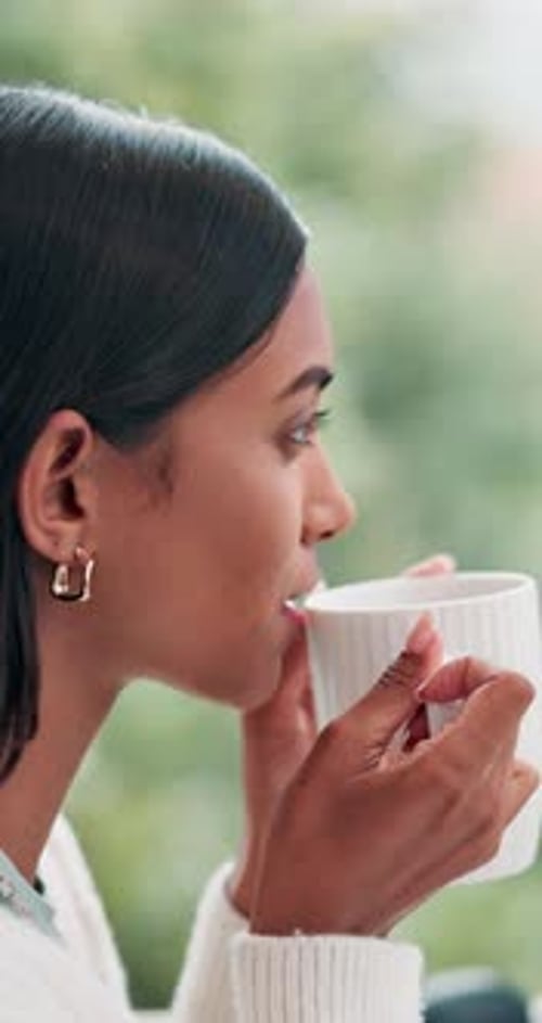 Woman Drinking From Mug, Portrait Profile