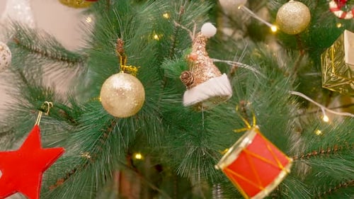 Close Up of Decorated Christmas Tree with Baubles