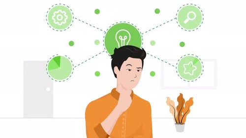 man having an idea, coming up with a plan, person thinking 4k animation