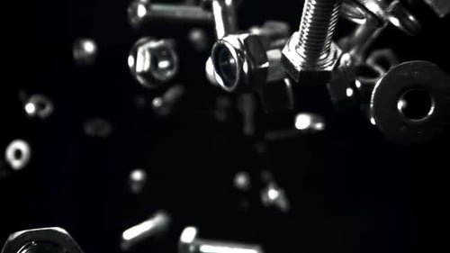 Fall of Various Nuts Bolts and Washers Filmed on a Highspeed Camera at 1000 Fps