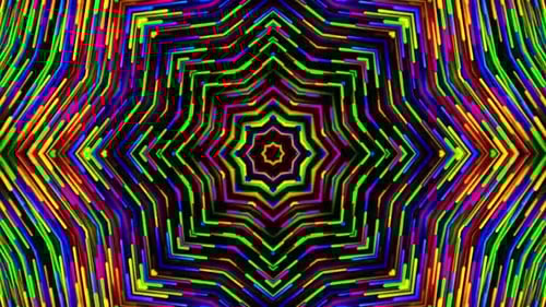 Vibrant psychedelic kaleidoscope pulsing with neon energy