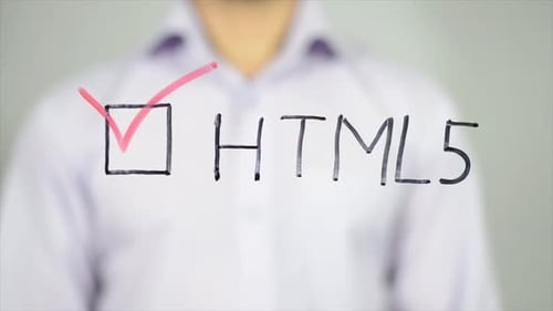 Hand Checks Box Next to HTML5 on Glass