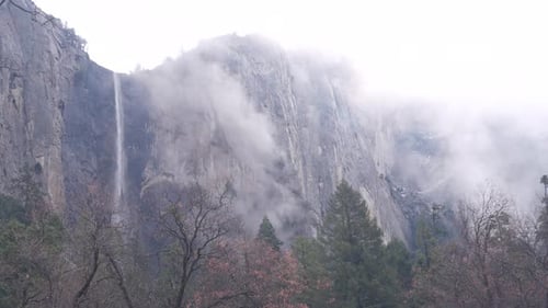 Foggy Mountain Cliffs or Steep Rocks Misty Autumn California Crags or Bluffs