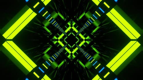 Blue And Green Flashing Neon Lamps Tunnel Background Vj Loop In 4K