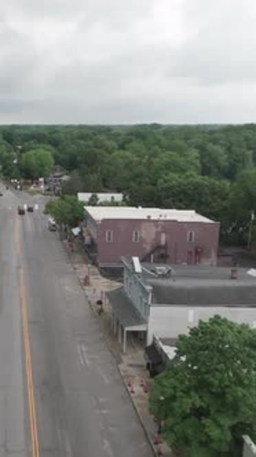 Vertical Drone Aerial Over Main Street Bristol Indiana