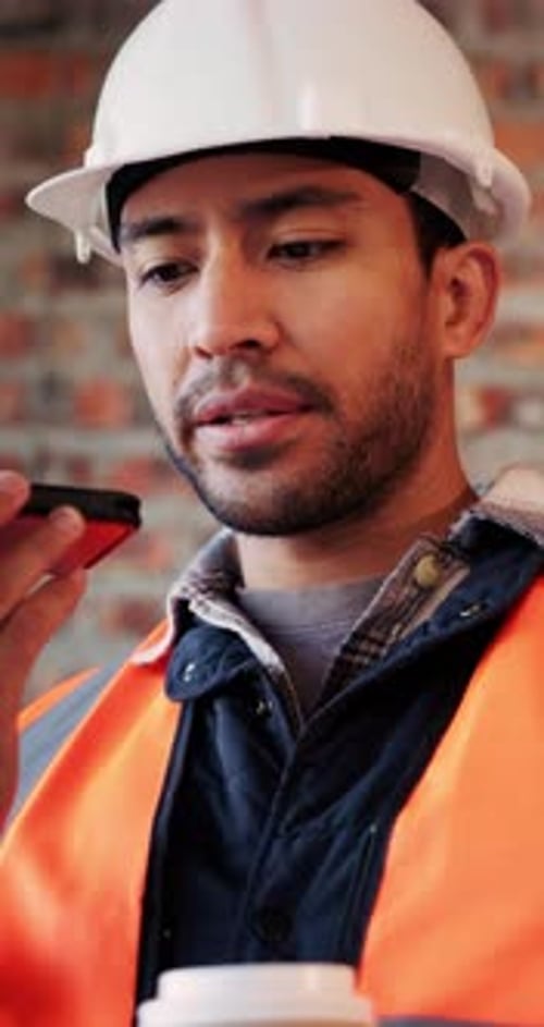 Speaker, architect or man with phone call for construction, building feedback