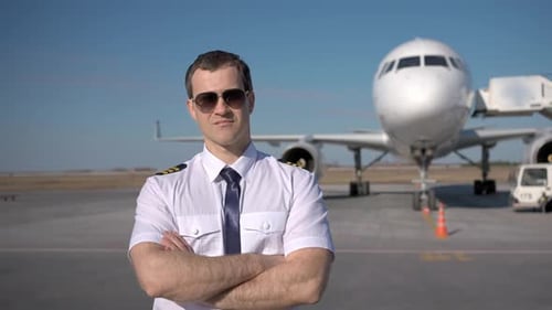 Airport Pilot Aviation Man Airplane Worker Man Near Airplane Aircraft Transportation Officer