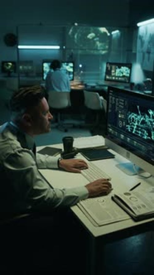 Army Officers Monitoring Satellite Surveillance at Command Center