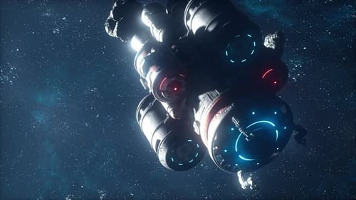 Futuristic Spaceship Flying Through Deep Space with Glowing Engines