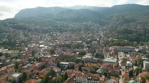 houses in Sarajevo Bosnia and Herzegovina mountainous aerial footage
