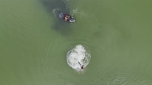 Aerial View Water Sports Wonderland Flyboarding Among Elite Yachters