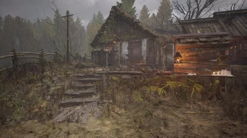Old Abandoned Rural Wooden House in Russian Village in Summer