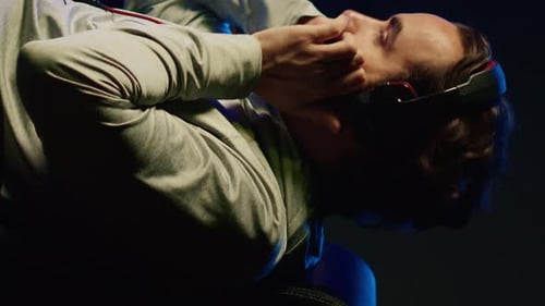 Man Wearing Headset Sitting Down Close Up