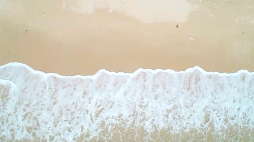 Aerial View of Sandy Beach and Turquoise Ocean Top View of Ocean Waves Reaching Shore on Sunny Day
