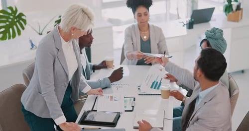 Busy, business meeting and team, brainstorming for advertising and office