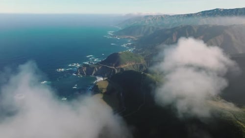 Aerial Drone Beautiful Mountain Coast Landscape with Deep Blue Pacific Ocean