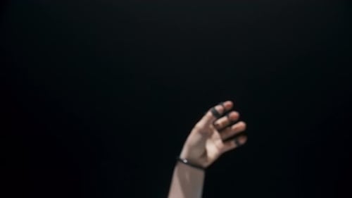 Unrecognized Person Take Invisible Objects Closeup. Gamer Hands Touching Digital Interface. Unknown