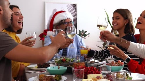 Family and Friends Toast at Christmas Celebration