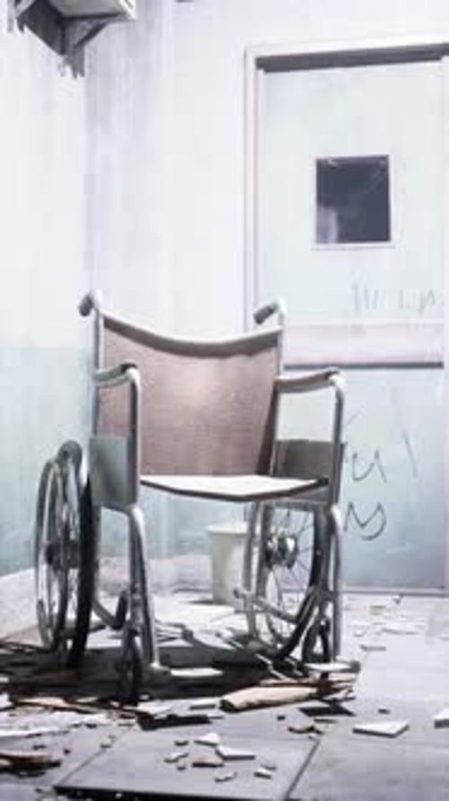 Wheelchair Parked Outside Abandoned Hospital