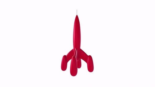 3D Red Rocket Rotating Seamlessly on White Background