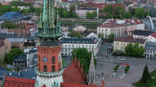 Aerial Panorama of Podgorze District in Krakow with View of Royal Wawel Castle